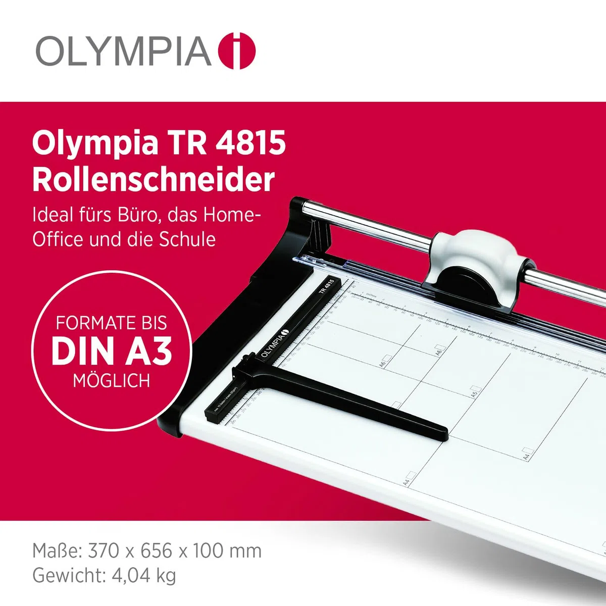 Olympia TR 4815 krajalnica rolkowa (z linijką tnącą, DIN A3, 20 arkuszy, pomoc w pozycjonowaniu, maszyna do cięcia papieru, kart i zdjęć, maszyna do cięcia papieru z metalu)