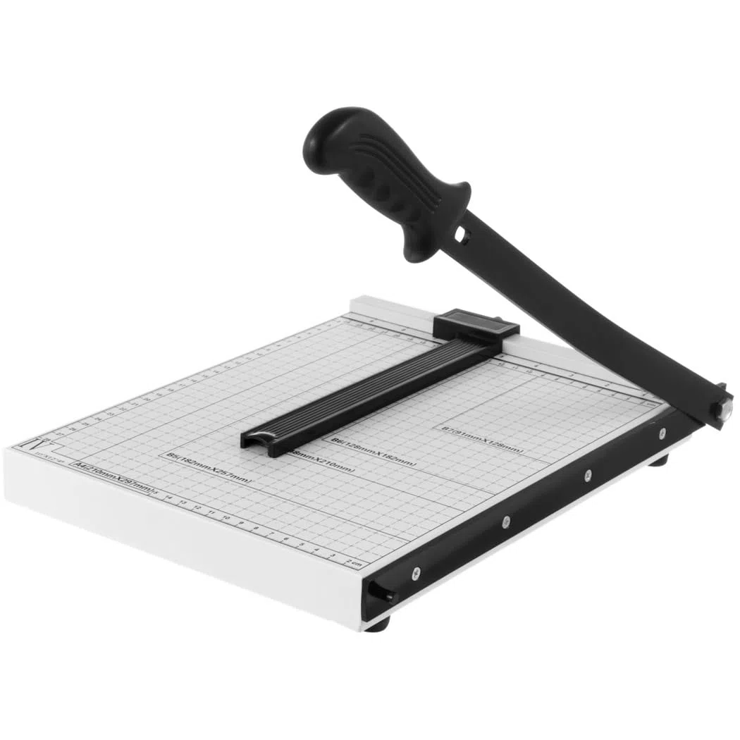 Gilotyna do cięcia papieru, długość cięcia 30,5 cm, pojemność 10 arkuszy, wytrzymała krajalnica do papieru z prowadnicą, bezpieczna blokada ostrza, trymer do cięcia do domu, biura, zdjęć, kart, A4, B5