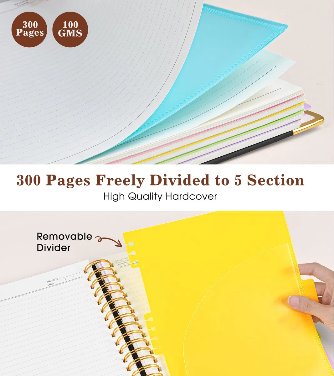 Spiral Notebook 8,5" x 11", 5 Subject Notebook College z wyjmowanymi przegrodami, czarny