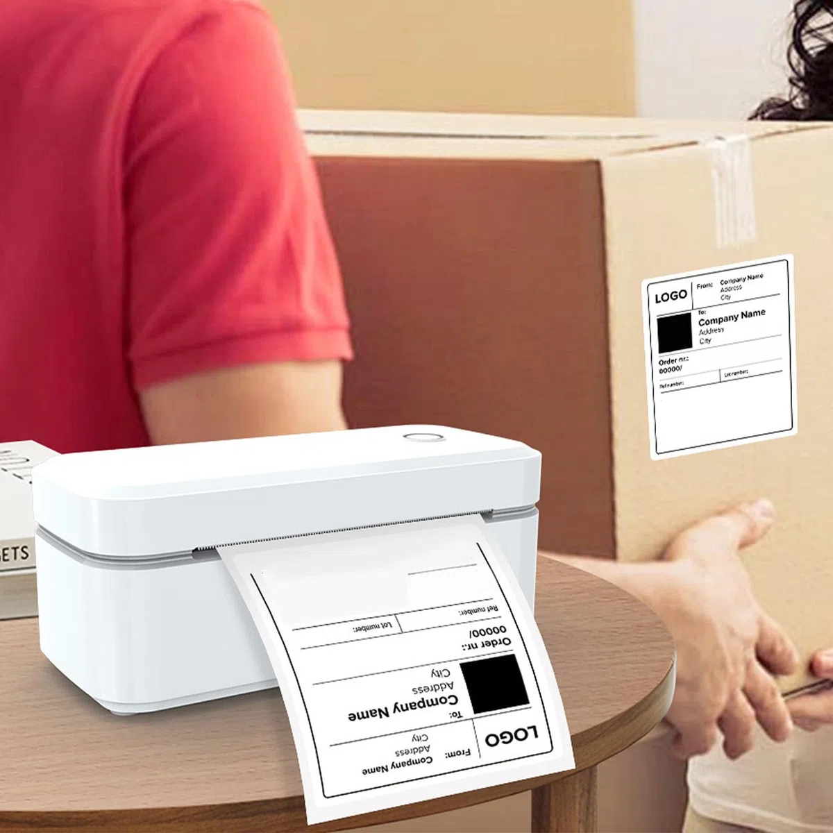 Jeffergarden Termiczna Drukarka Etykiet, 4x6, 200 Dpi, Drukarka Etykiet Wysyłkowych z łącznością Bluetooth USB do Komputera, Tabletu z Telefonem Komórkowym, Domowe Biuro, Centra Handlowe (wtyczka UE)