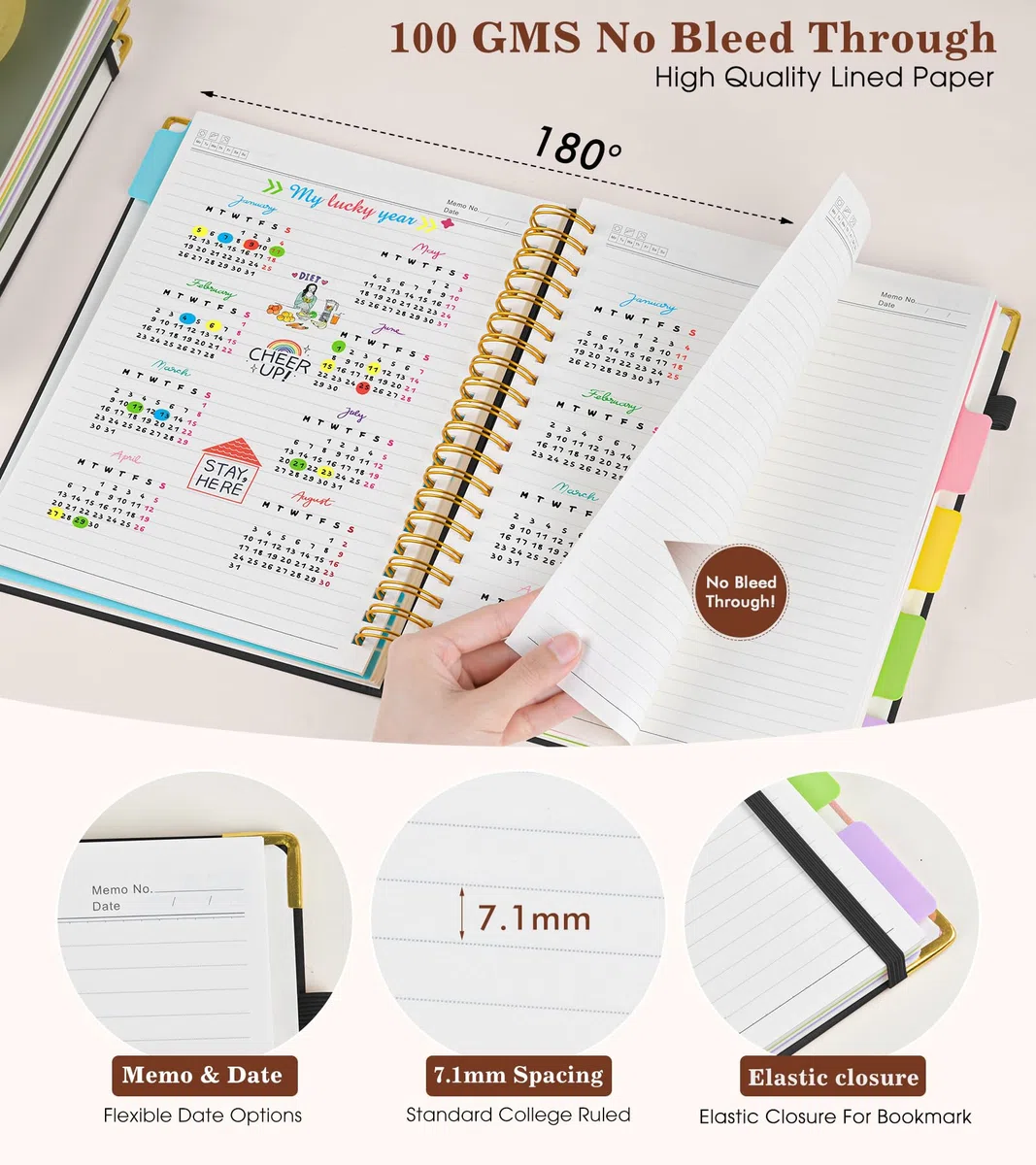 Spiral Notebook 8,5" x 11", 5 Subject Notebook College z wyjmowanymi przegrodami, czarny