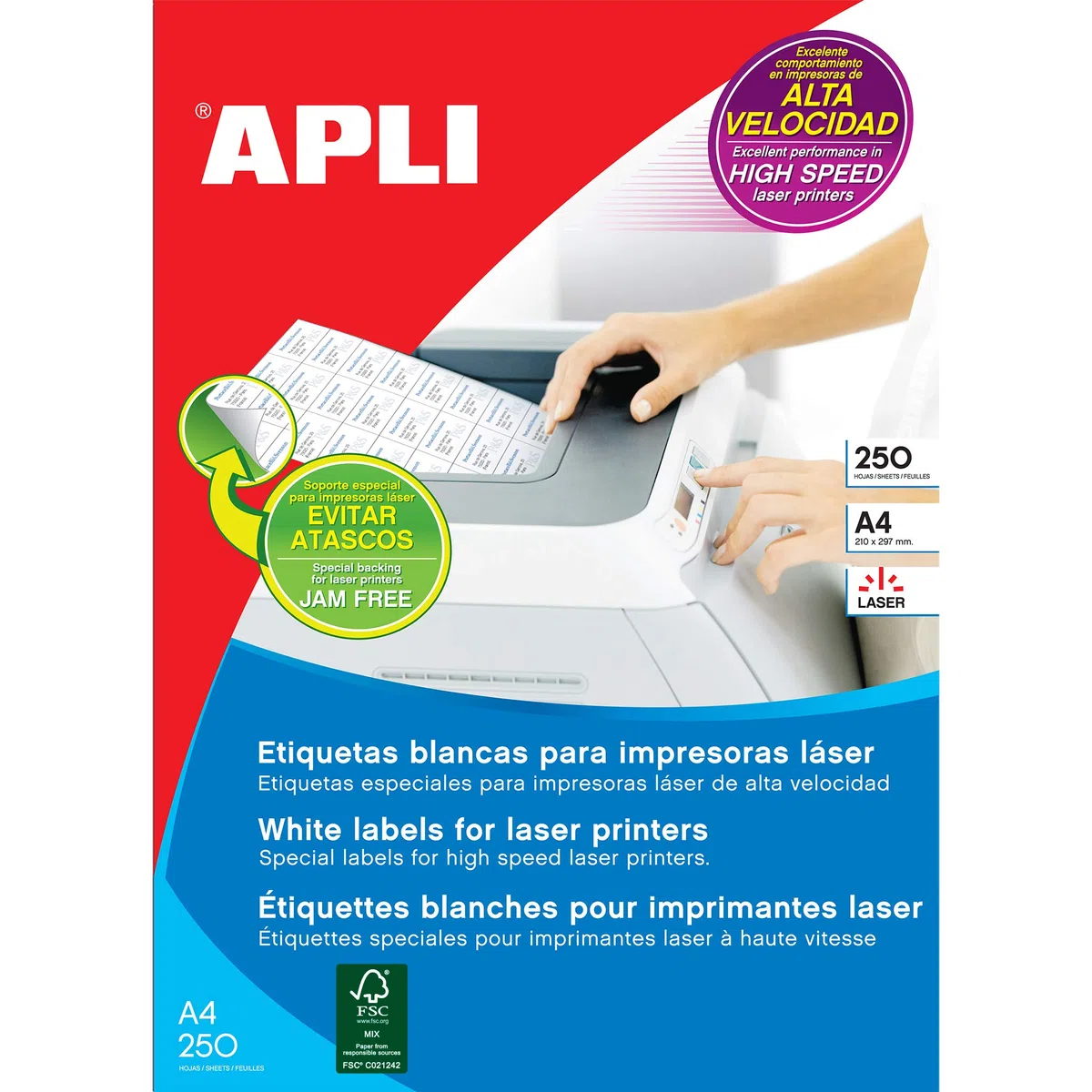 APLI 002518 zestaw 250 etykiet laserowych 52,5 x 29,7 mm białe