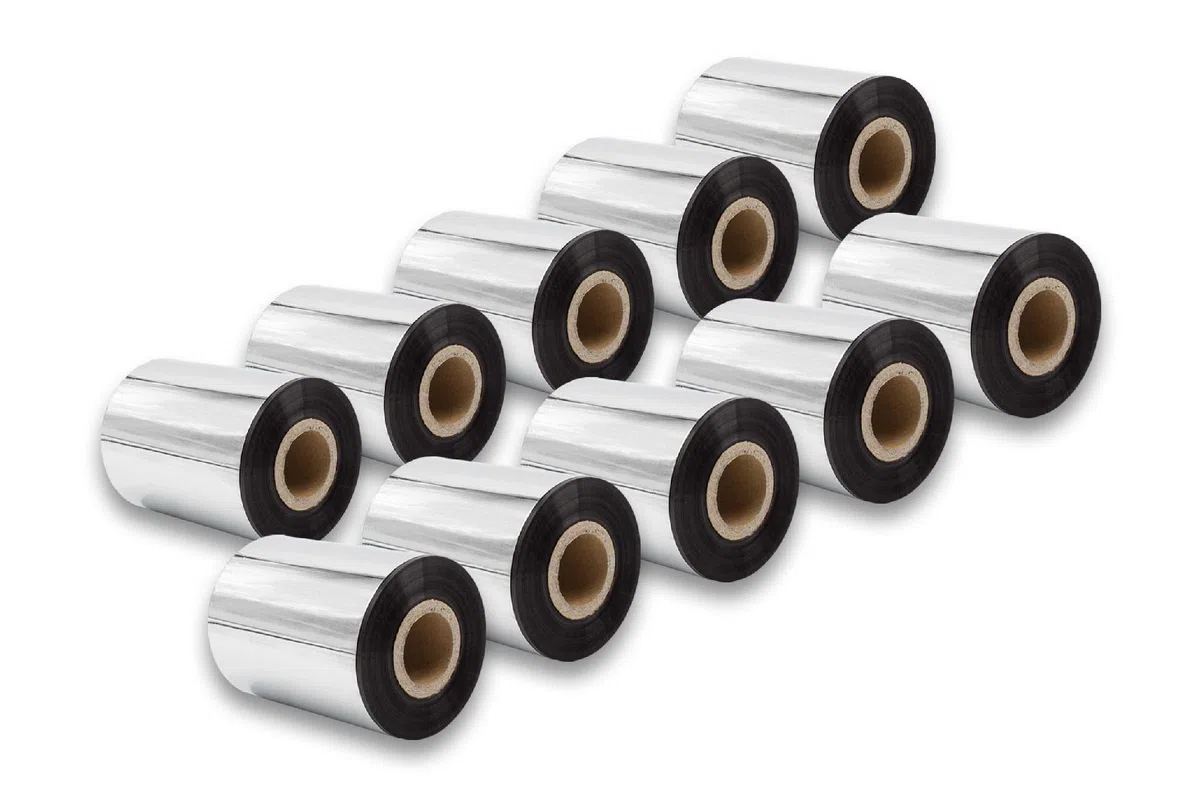 vhbw 10 x taśma termotransferowa kompatybilna z drukarką etykiet Valentin Genio 216, 144, 104, wytrzymała drukarka etykiet 80 mm x 300 m wosk-plus